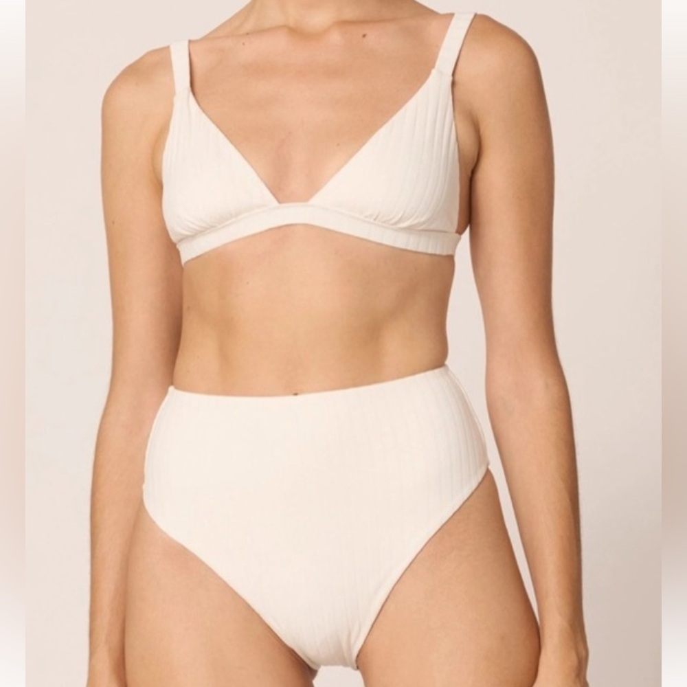 Cleobella White Ribbed High-Waist Bikini Set . WORN ONE TIME!